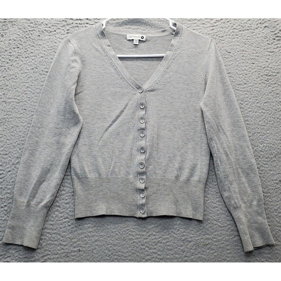 Cotton On Cardigan Women Medium Gray Heather Crop Ribbed Hem & Cuff Button Front - Picture 1 of 5
